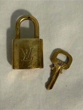 Louis Vuitton Gold tone Padlock and Key Set #307